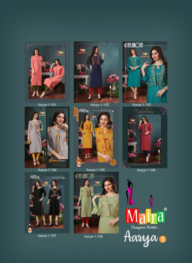 Maira Aarya 1 Latest Ethnic Wear Rayon Embroidery Designer Kurti Collection